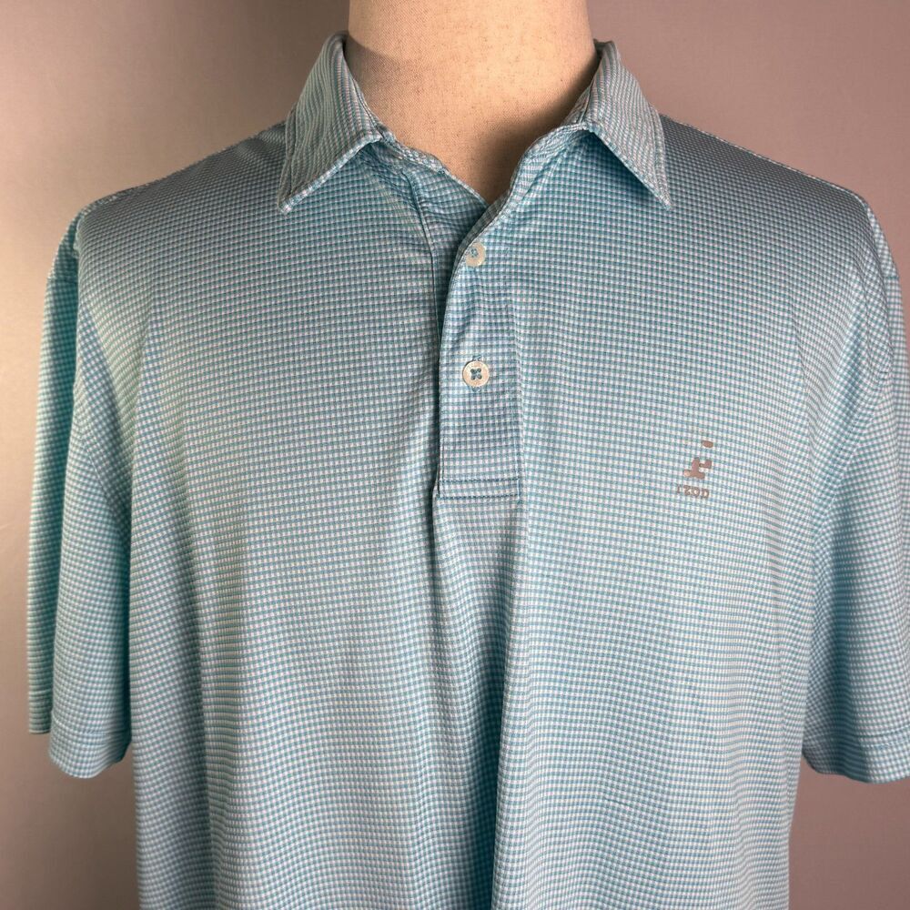IZOD Performance Golf Stretch Baby Blue Gingham Polo, Sz XL, Short Sleeves 2/$15